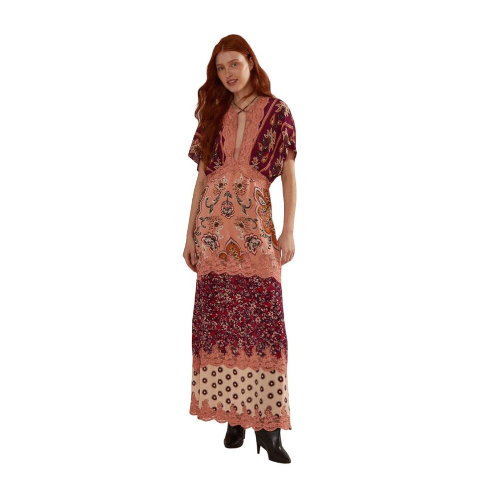 Farm Rio Glam Tapestry Laces Short-Sleeve Maxi Dress